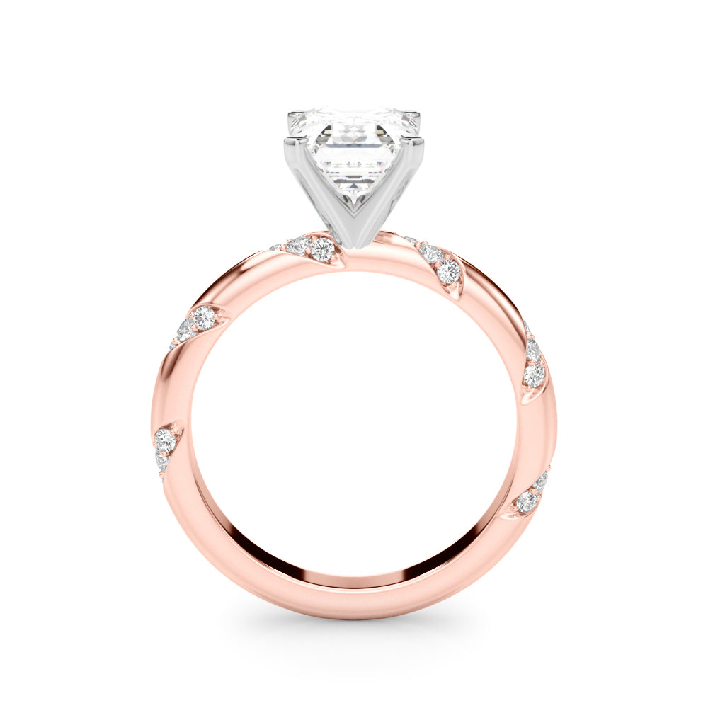 LUMEO Emerald Solitaire Diamond Engagement Ring Side View in 18k Solid Rose Gold 