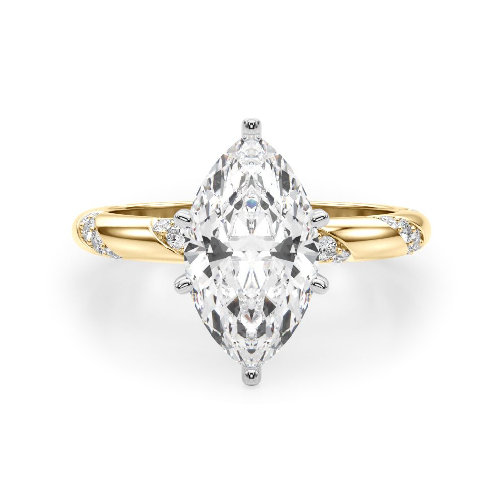 LUMEO Marquise Solitaire Diamond Engagement Ring Angle View in 18k Solid Yellow Gold 