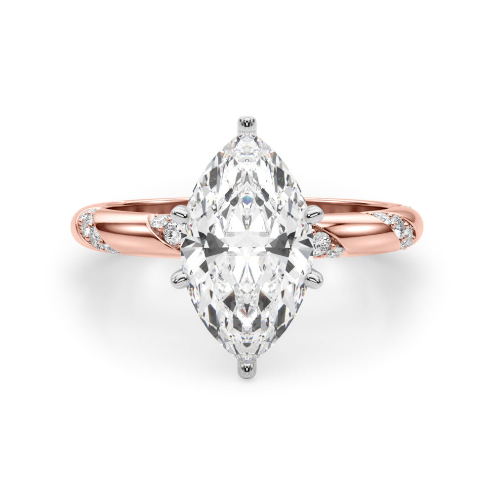 LUMEO Marquise Solitaire Diamond Engagement Ring Angle View in 18k Solid Rose Gold 