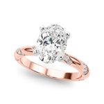 LUMEO Oval Solitaire Diamond Engagement Ring Front View in 18k Solid Rose Gold 