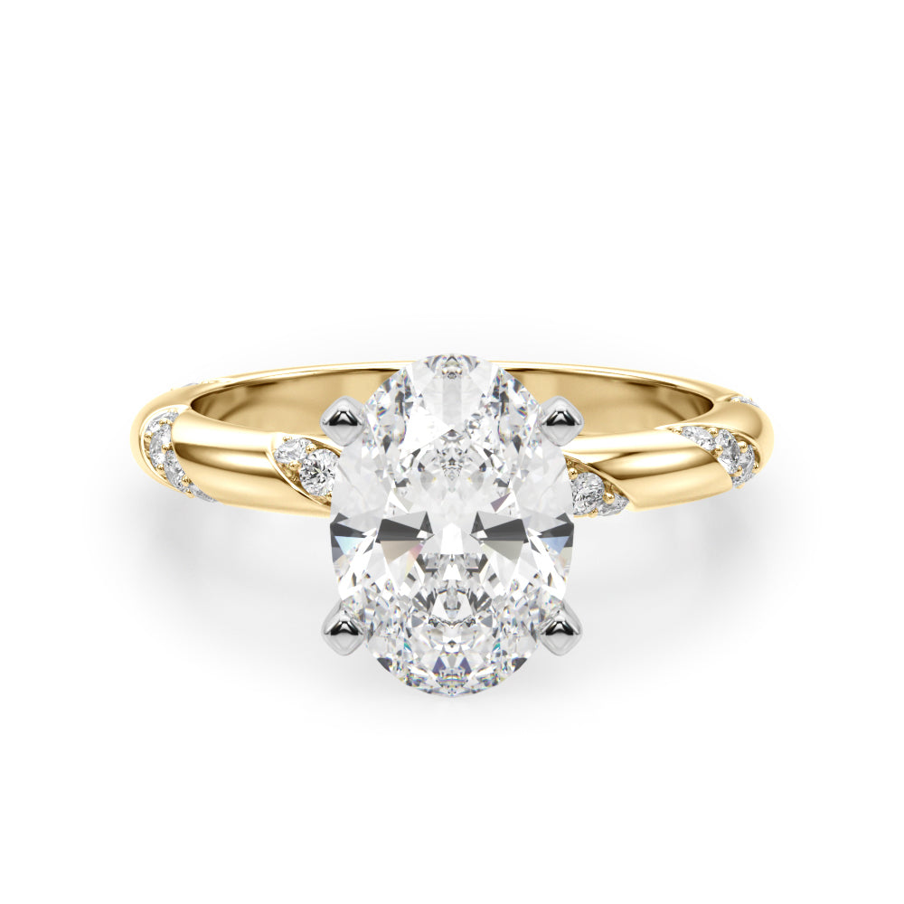 LUMEO Oval Solitaire Diamond Engagement Ring Angle View in 18k Solid Yellow Gold 
