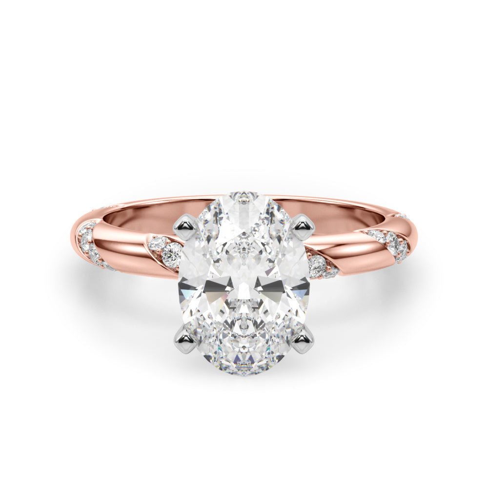 LUMEO Oval Solitaire Diamond Engagement Ring Angle View in 18k Solid Rose Gold 