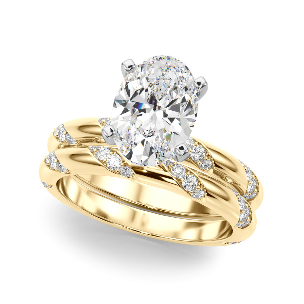 LUMEO Oval Solitaire Diamond Engagement Ring Set in 18k Solid Yellow Gold 