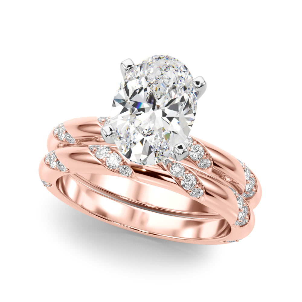 LUMEO Oval Solitaire Diamond Engagement Ring Set in 18k Solid Rose Gold 