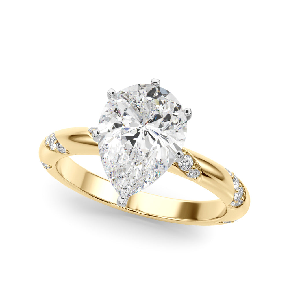 LUMEO Pear Solitaire Diamond Engagement Ring Front View in 18k Solid Yellow Gold 