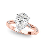 LUMEO Pear Solitaire Diamond Engagement Ring Front View in 18k Solid Rose Gold 