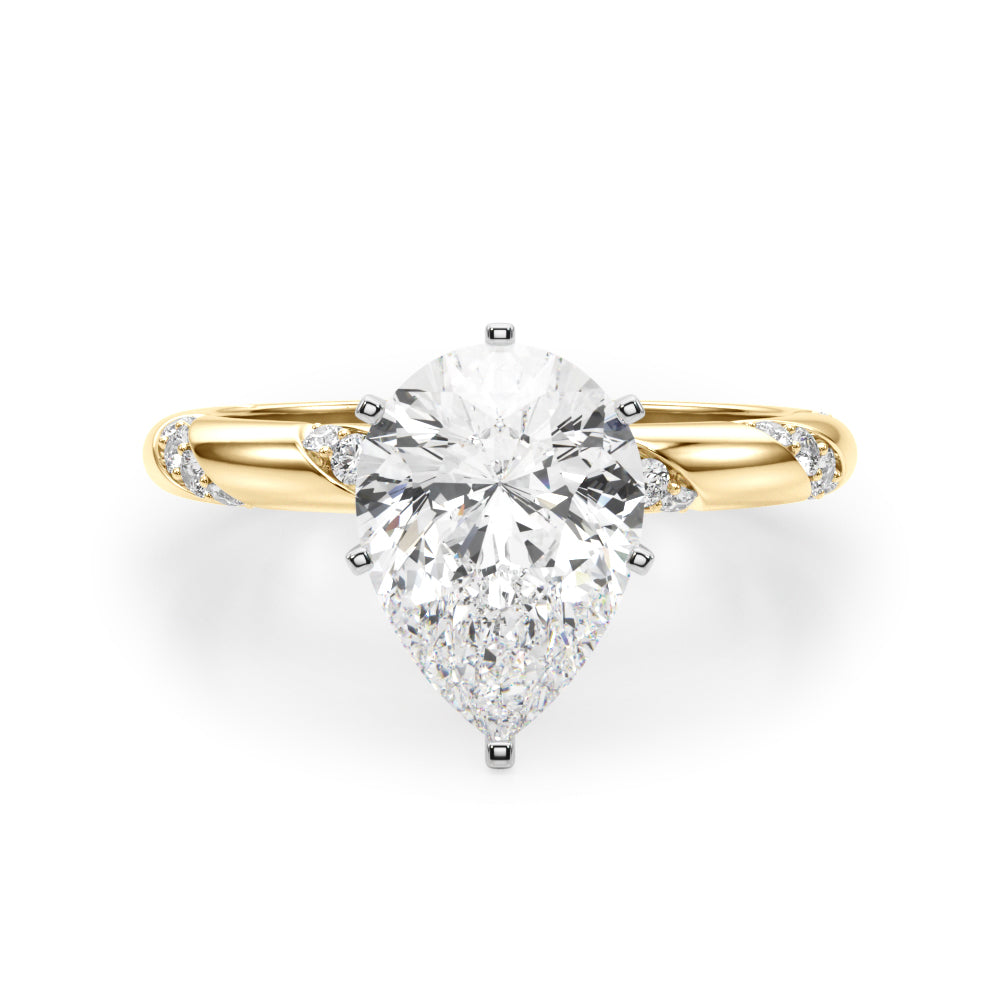 LUMEO Pear Solitaire Diamond Engagement Ring Angle View in 18k Solid Yellow Gold 