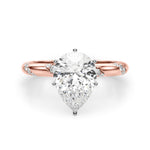 LUMEO Pear Solitaire Diamond Engagement Ring Angle View in 18k Solid Rose Gold 