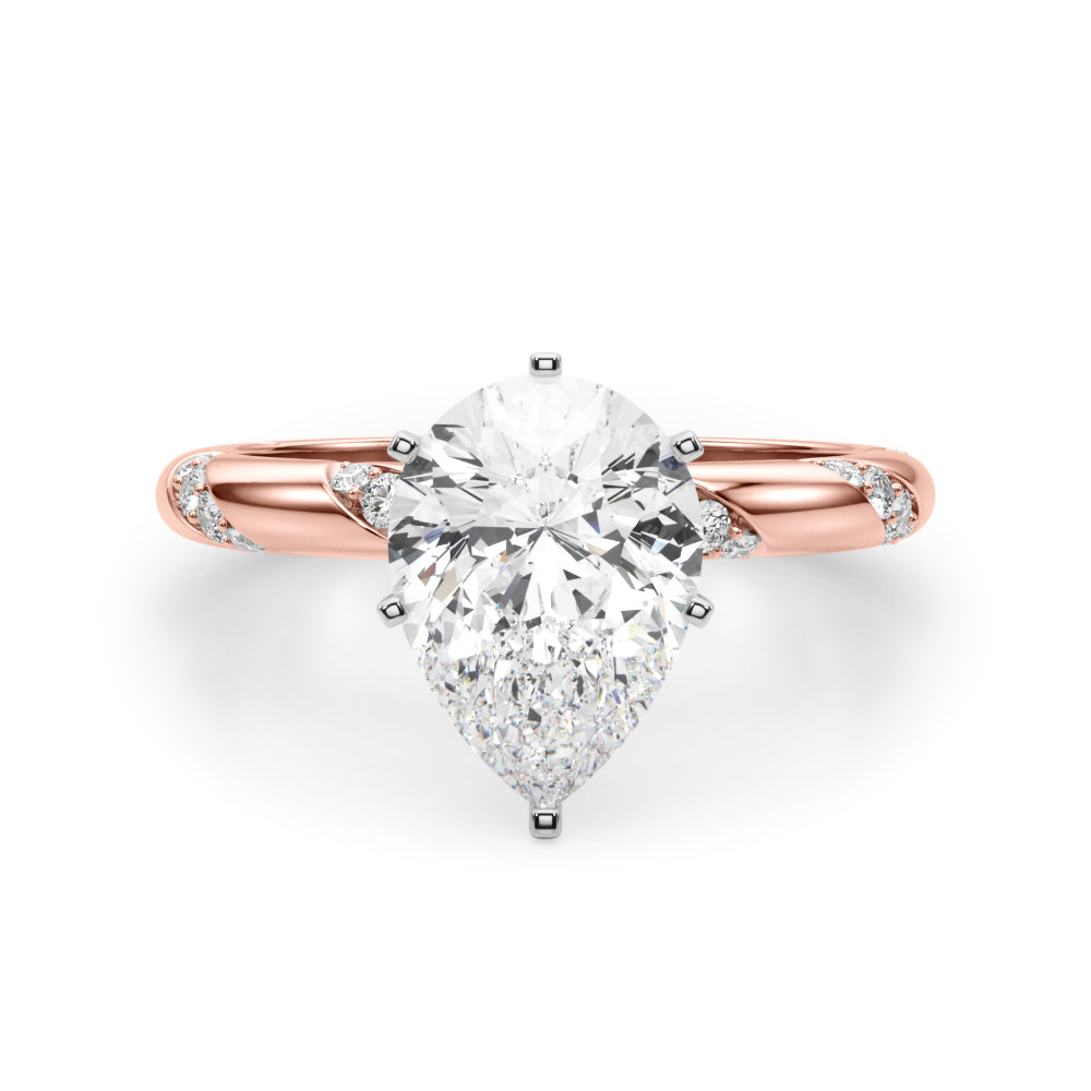 LUMEO Pear Solitaire Diamond Engagement Ring Angle View in 18k Solid Rose Gold 