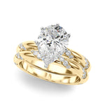 LUMEO Pear Solitaire Diamond Engagement Ring Set in 18k Solid Yellow Gold 