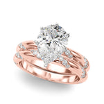 LUMEO Pear Solitaire Diamond Engagement Ring Set in 18k Solid Rose Gold 