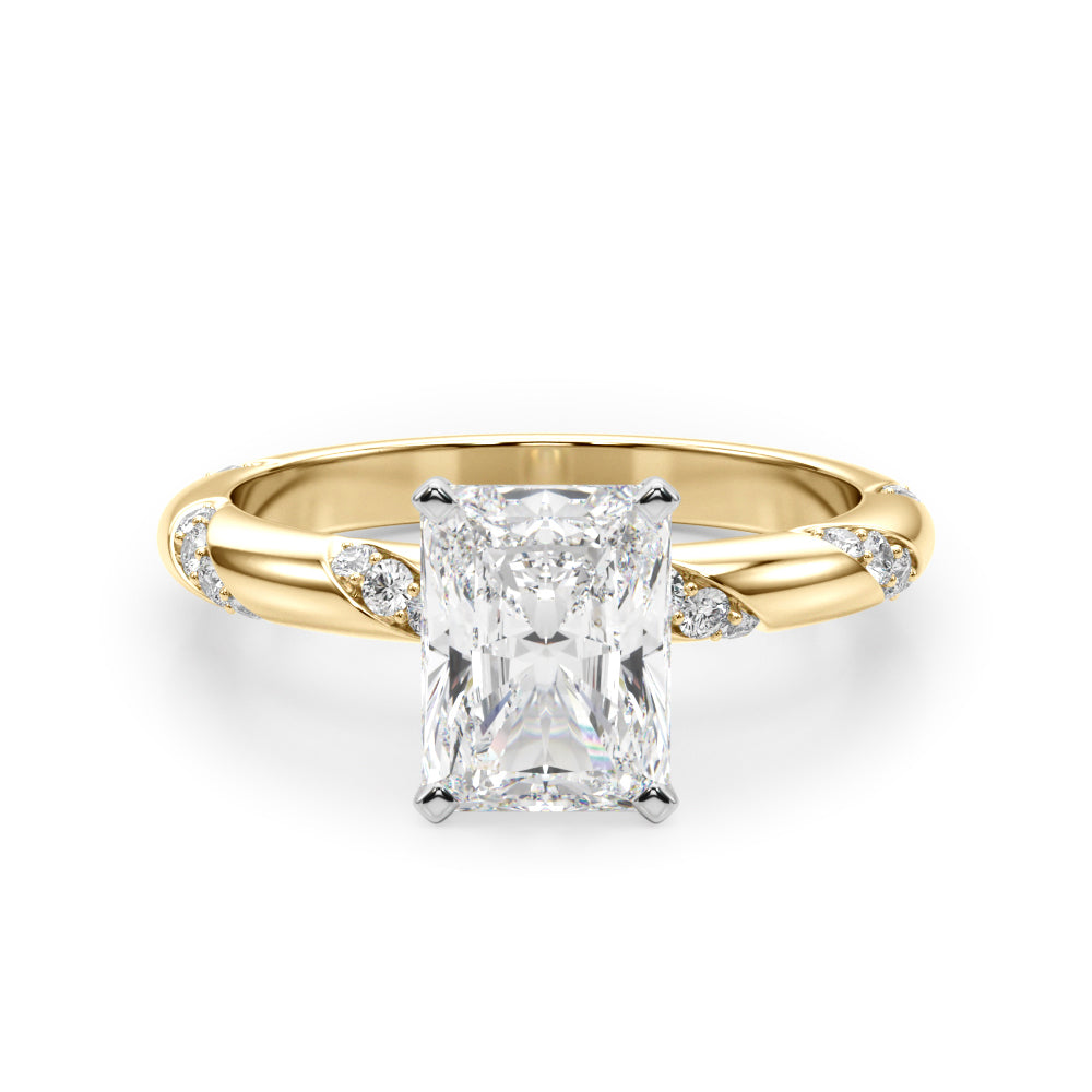 LUMEO Radiant Solitaire Diamond Engagement Ring Angle View in 18k Solid Yellow Gold 