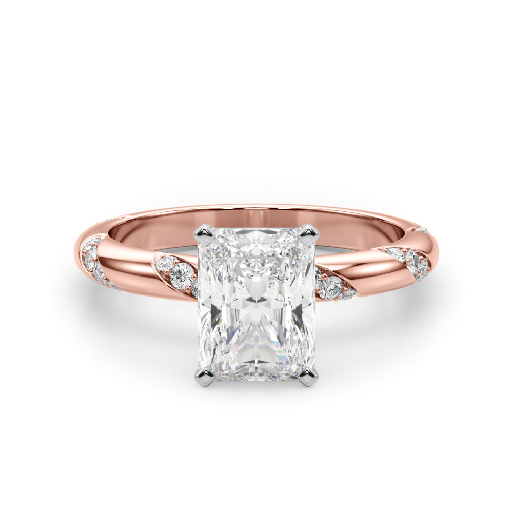 LUMEO Radiant Solitaire Diamond Engagement Ring Angle View in 18k Solid Rose Gold 