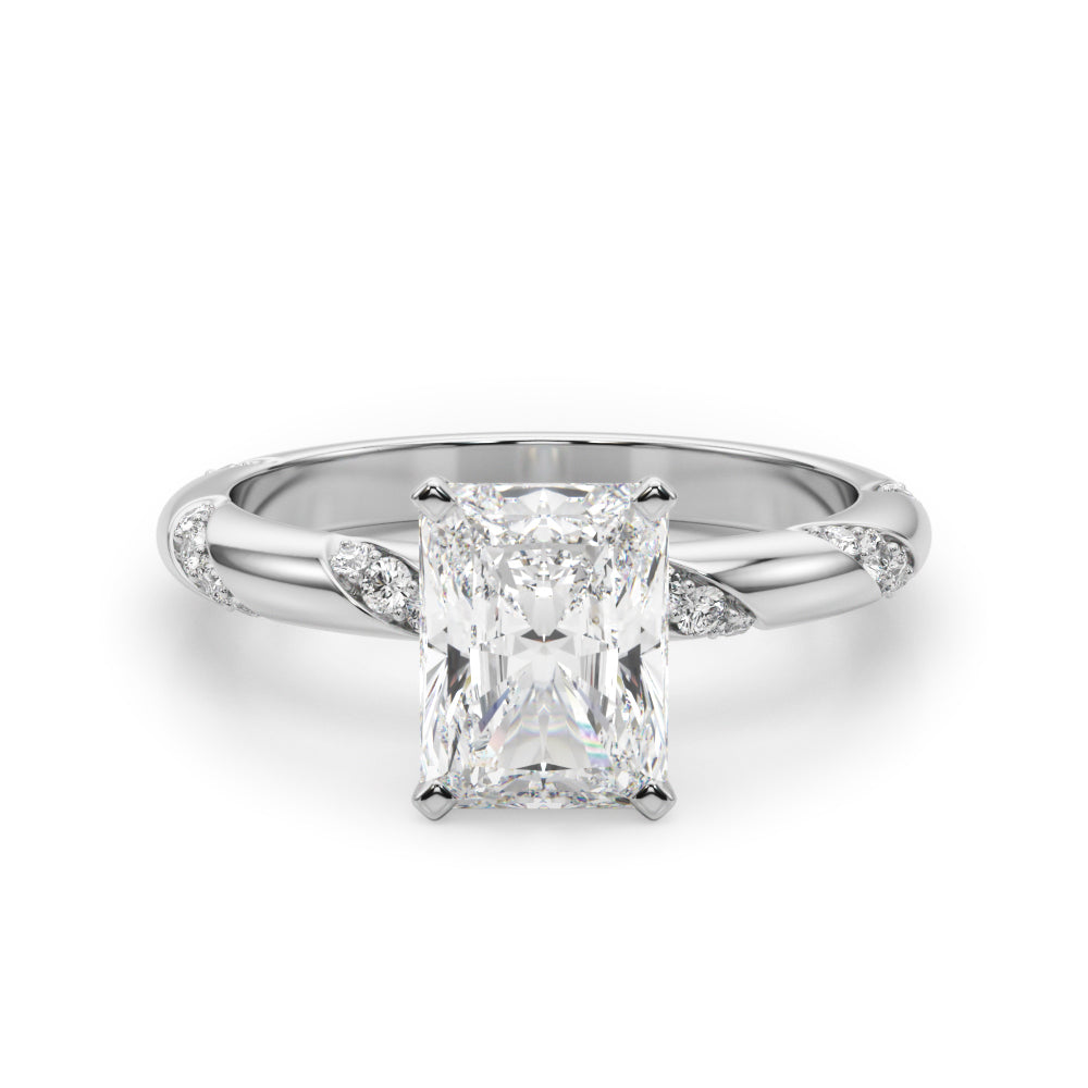 LUMEO Radiant Solitaire Diamond Engagement Ring Angle View in Platinum 