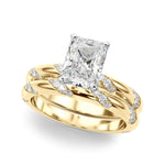 LUMEO Radiant Solitaire Diamond Engagement Ring Set in 18k Solid Yellow Gold 
