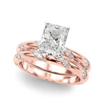 LUMEO Radiant Solitaire Diamond Engagement Ring Set in 18k Solid Rose Gold 