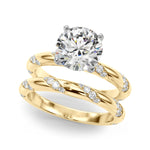 LUMEO Round Solitaire Diamond Engagement Ring Set in 18k Solid Yellow Gold 