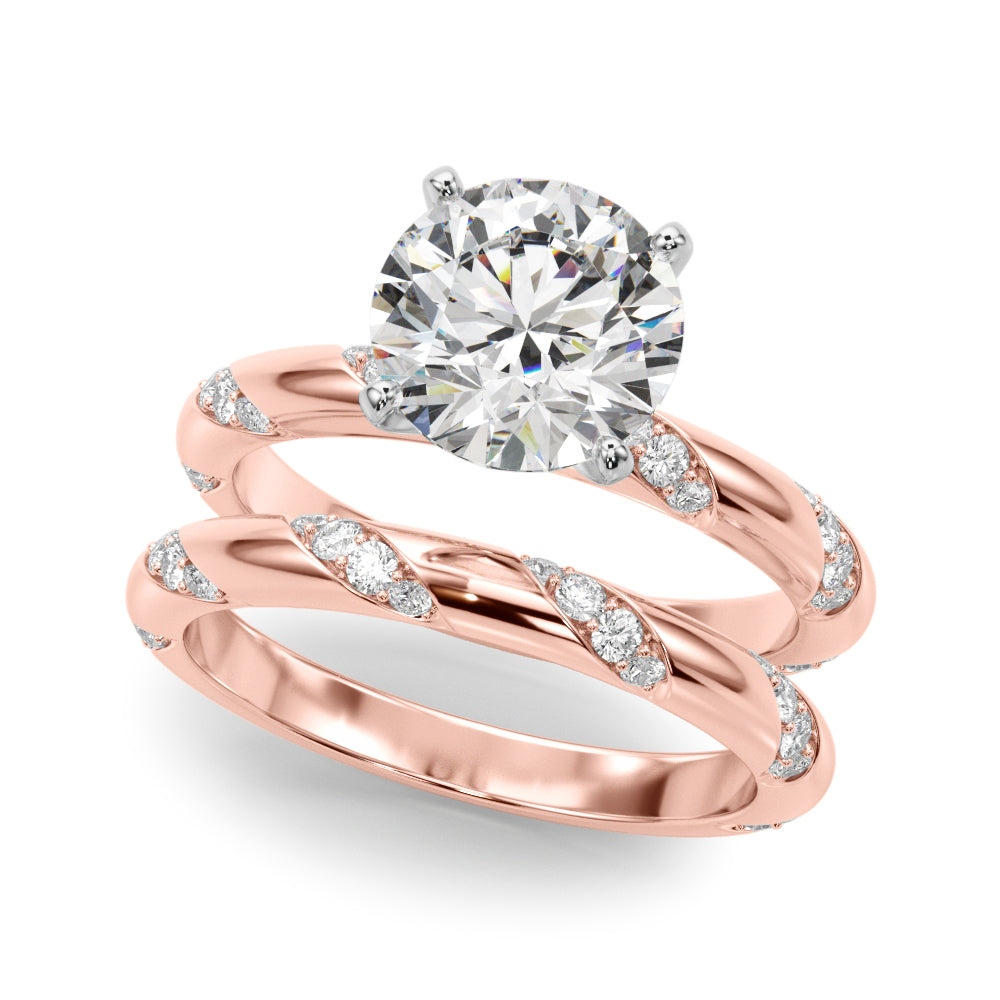 LUMEO Round Solitaire Diamond Engagement Ring Set in 18k Solid Rose Gold 