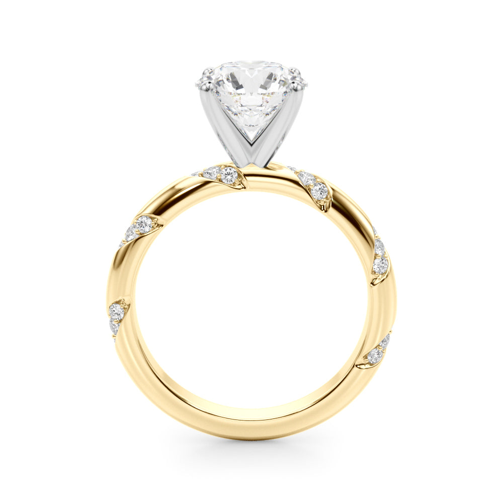 LUMEO Round Solitaire Diamond Engagement Ring Side View in 18k Solid Yellow Gold 