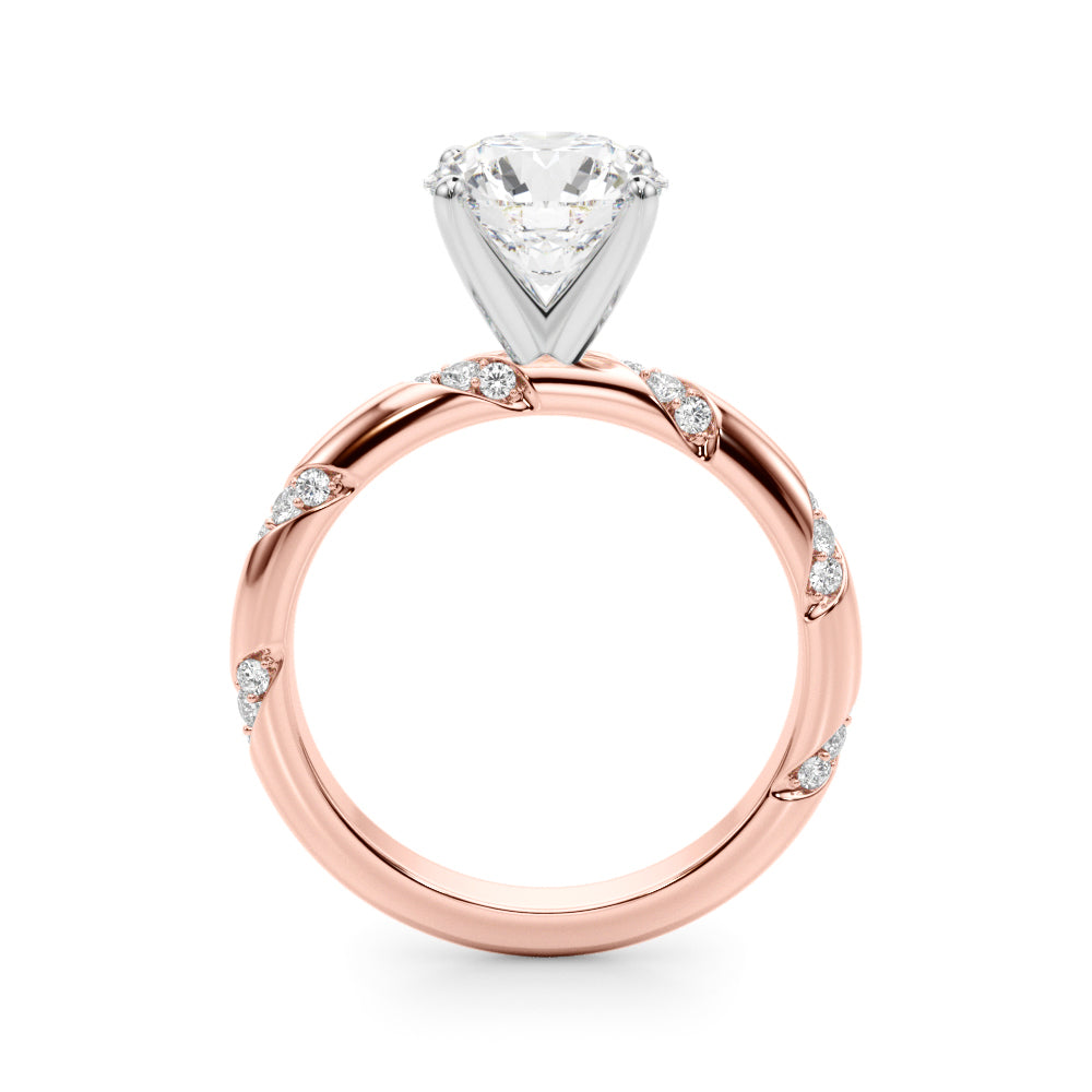 LUMEO Round Solitaire Diamond Engagement Ring Side View in 18k Solid Rose Gold 