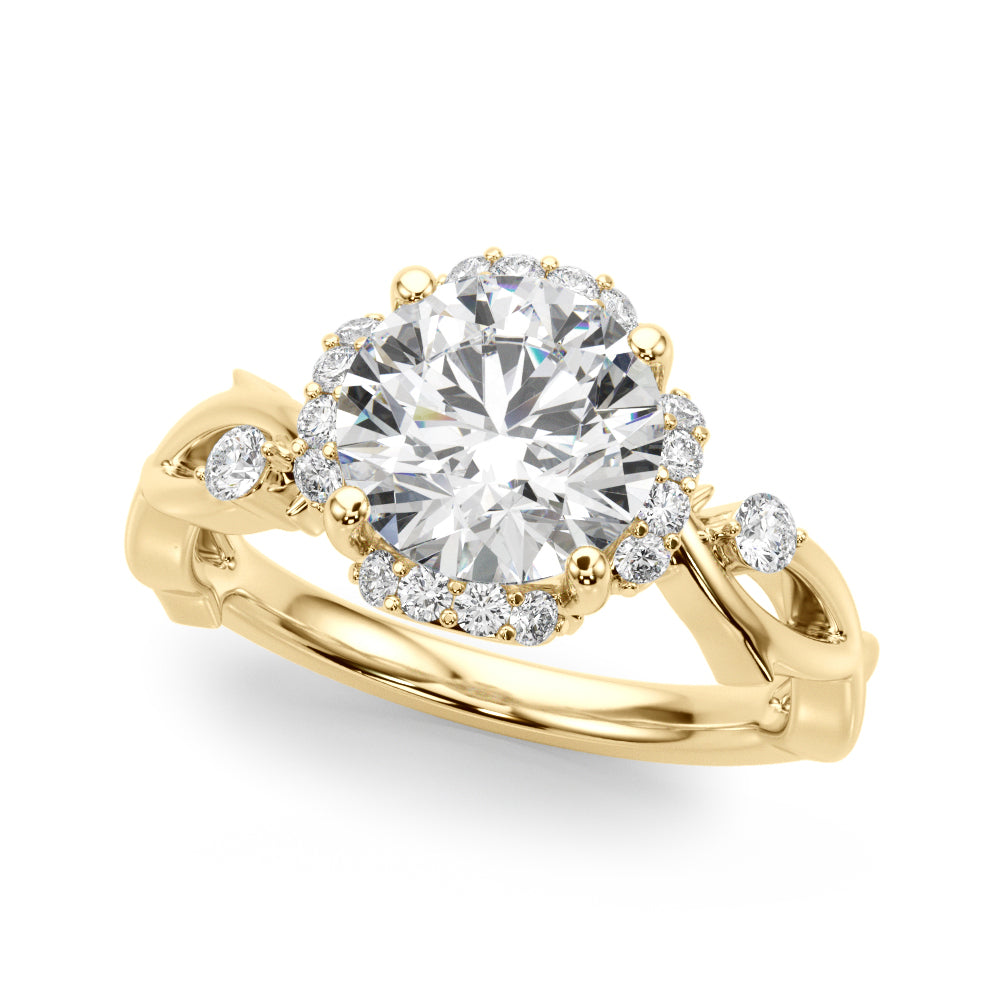 LUMEO Round Halo Diamond Engagement Ring Front View in 18k Solid Yellow Gold 