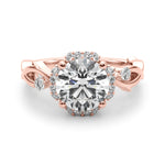 LUMEO Round Halo Diamond Engagement Ring Angle View in 18k Solid Rose Gold 