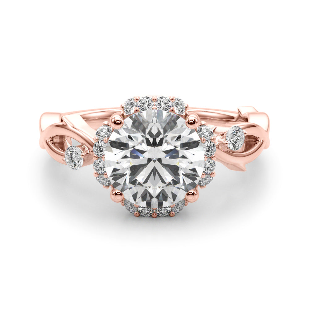 LUMEO Round Halo Diamond Engagement Ring Angle View in 18k Solid Rose Gold 