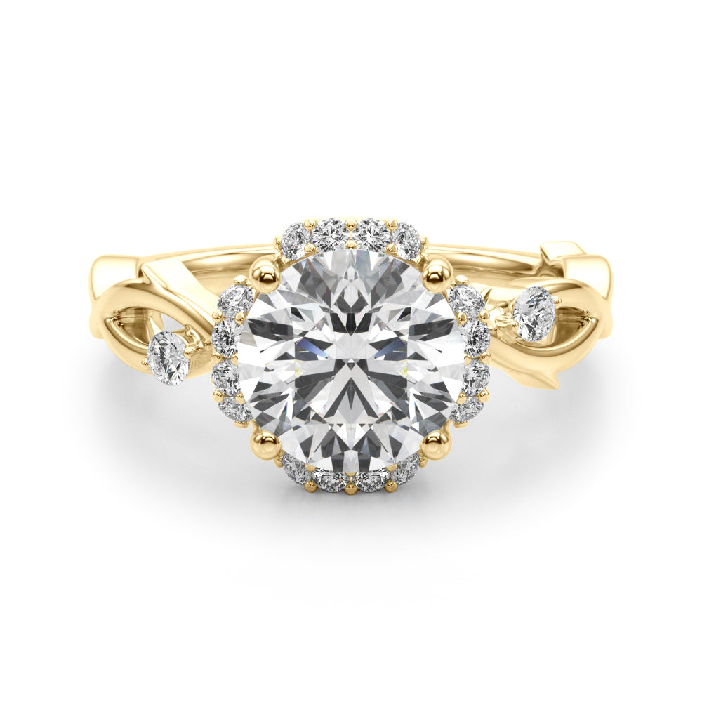 LUMEO Round Halo Diamond Engagement Ring Angle View in 18k Solid Yellow Gold 