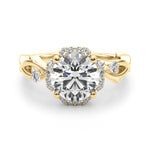 LUMEO Round Halo Diamond Engagement Ring Angle View in 18k Solid Yellow Gold 