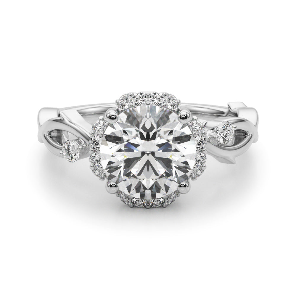 LUMEO Round Halo Diamond Engagement Ring Angle View in Platinum 