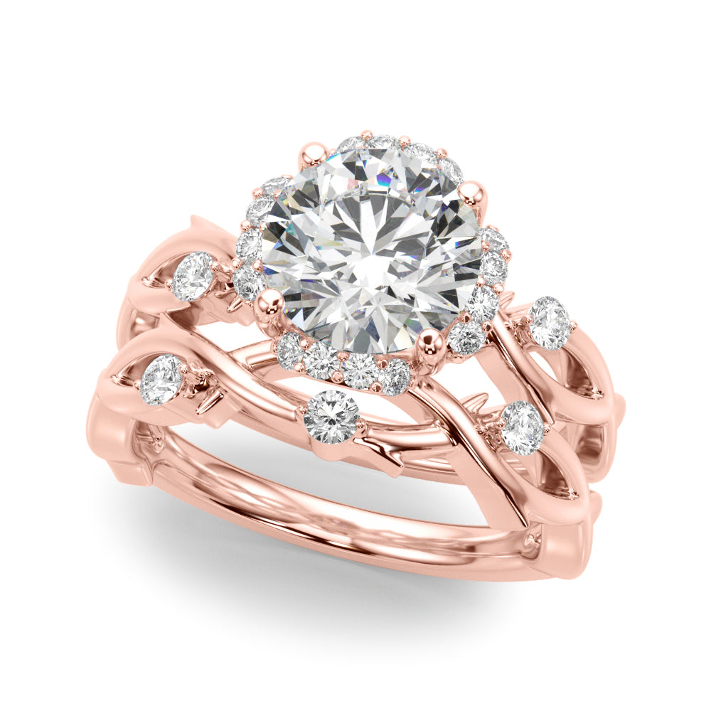 LUMEO Round Halo Diamond Engagement Ring Set in 18k Solid Rose Gold 