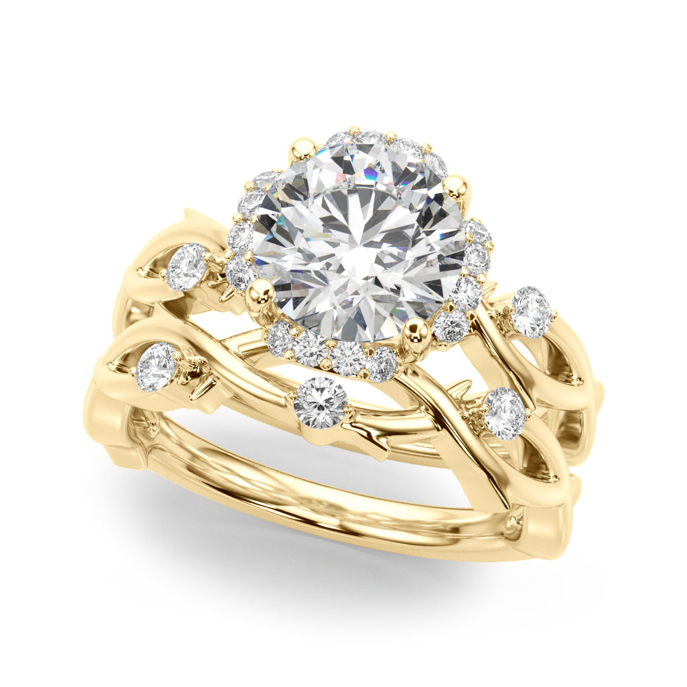 LUMEO Round Halo Diamond Engagement Ring Set in 18k Solid Yellow Gold 