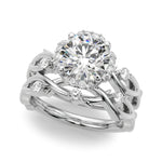 LUMEO Round Halo Diamond Engagement Ring Set in Platinum 