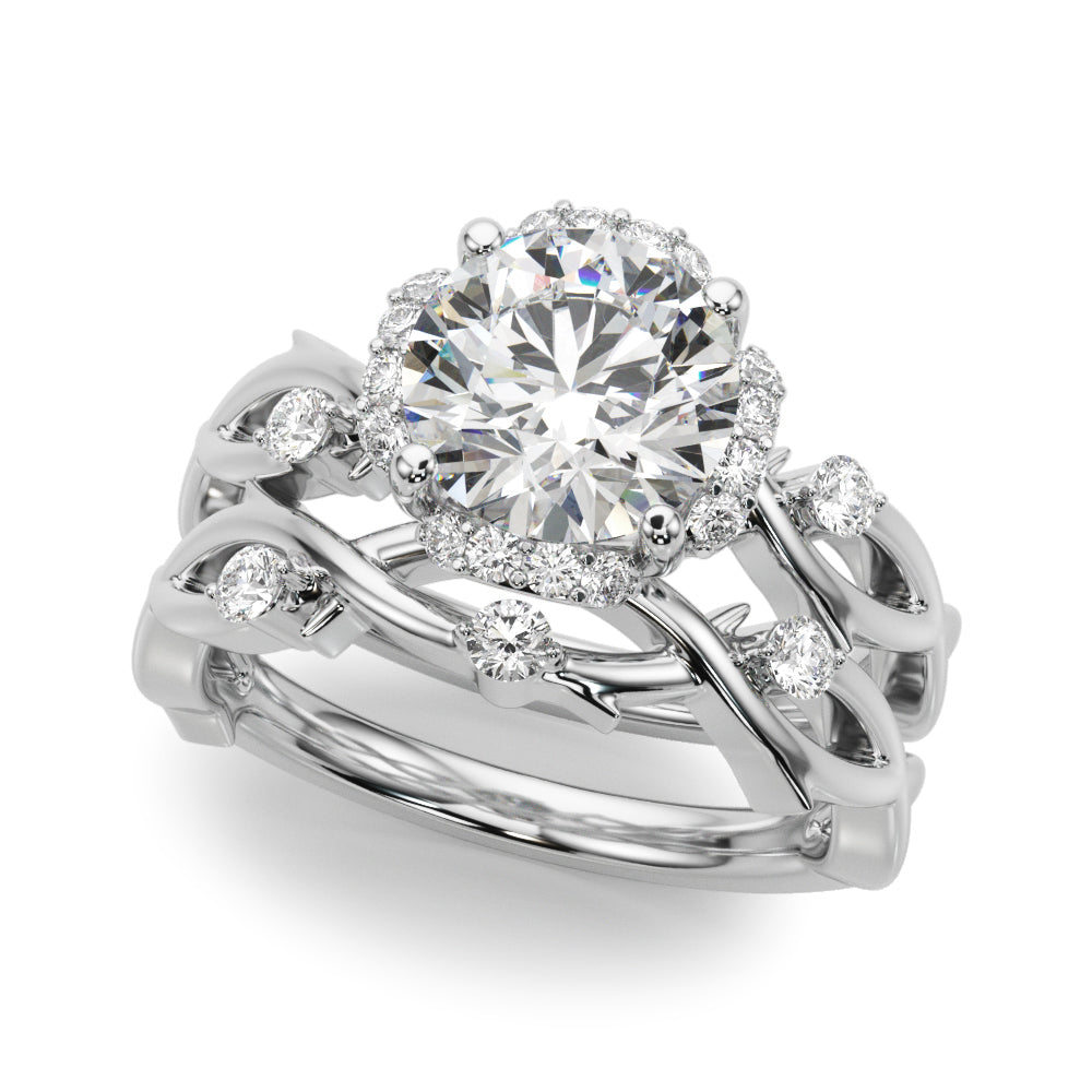 LUMEO Round Halo Diamond Engagement Ring Set in Platinum 