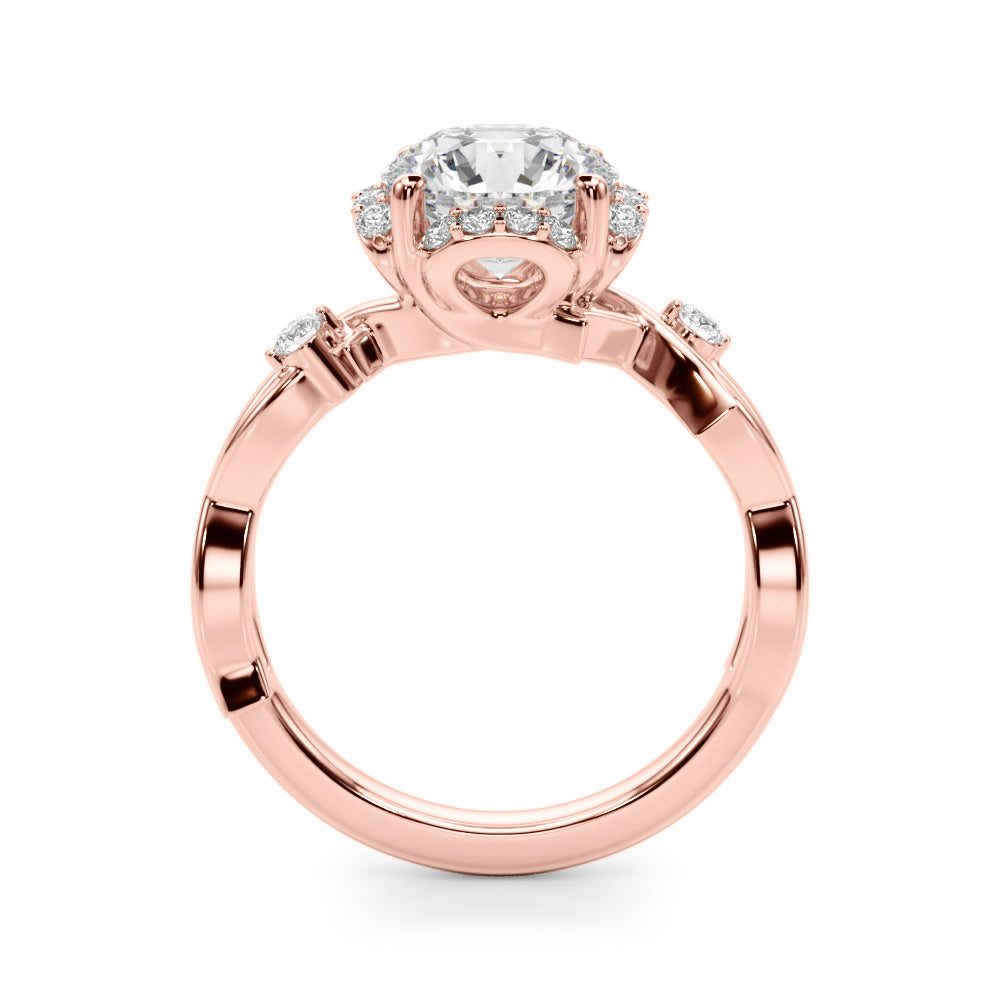 LUMEO Round Halo Diamond Engagement Ring Side View in 18k Solid Rose Gold 