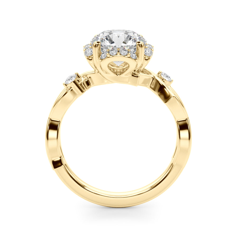 LUMEO Round Halo Diamond Engagement Ring Side View in 18k Solid Yellow Gold 