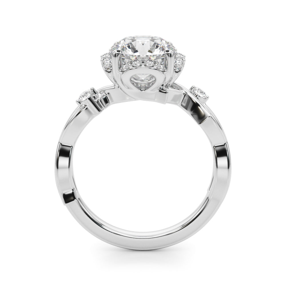 LUMEO Round Halo Diamond Engagement Ring Side View in Platinum 