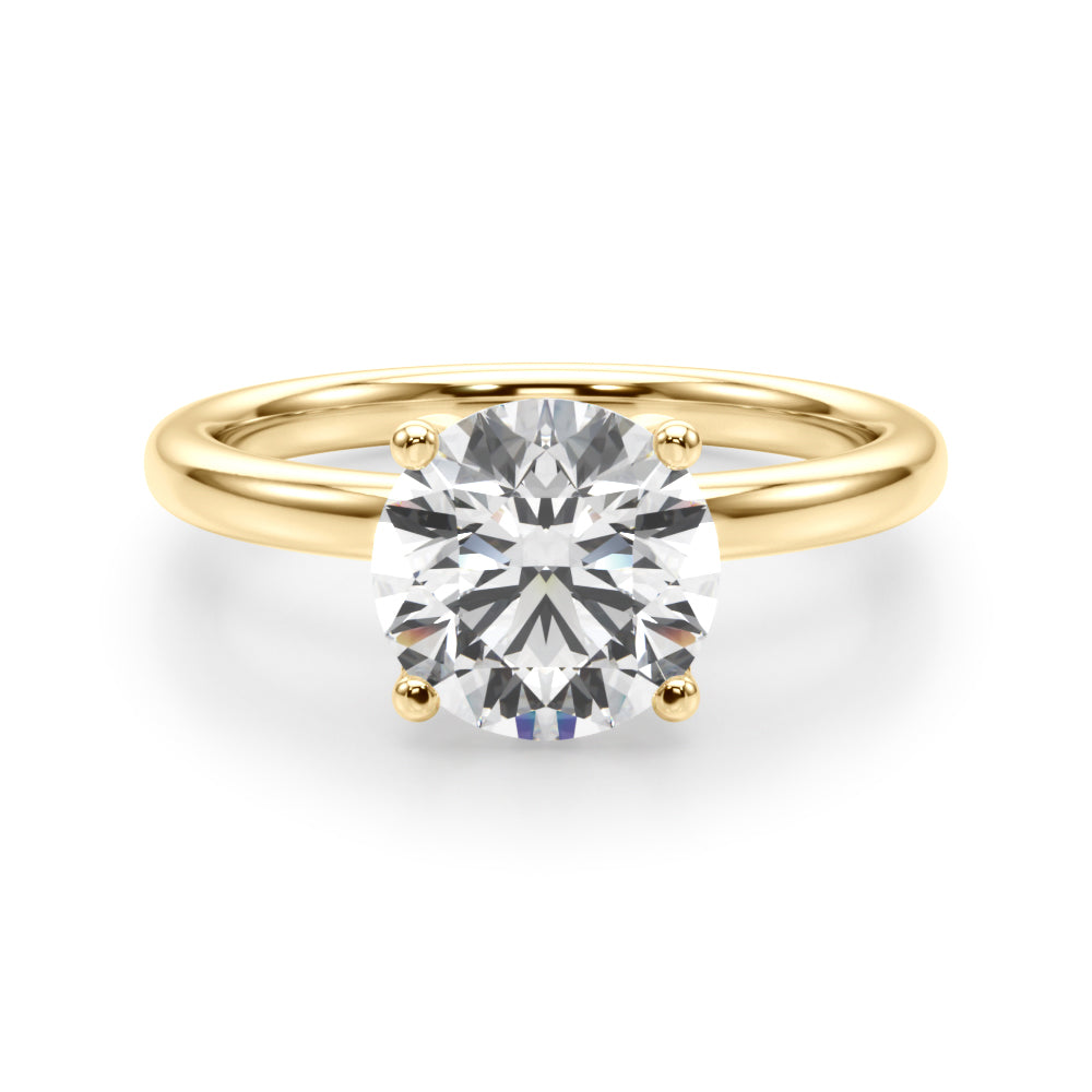 LUMEO Round Hidden Halo Diamond Engagement Ring Angle View in 18k Solid Yellow Gold 