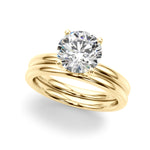 LUMEO Round Hidden Halo Diamond Engagement Ring Set in 18k Solid Yellow Gold 