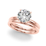 LUMEO Round Hidden Halo Diamond Engagement Ring Set in 18k Solid Rose Gold 