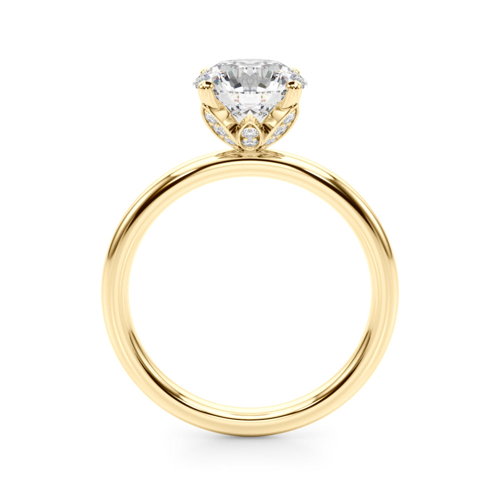 LUMEO Round Hidden Halo Diamond Engagement Ring Side View in 18k Solid Yellow Gold 