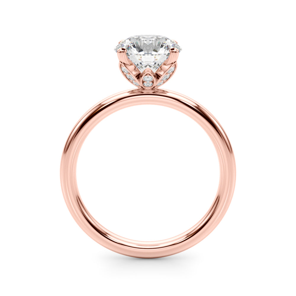LUMEO Round Hidden Halo Diamond Engagement Ring Side View in 18k Solid Rose Gold 