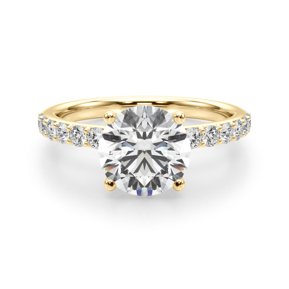 LUMEO Round Hidden Halo Diamond Engagement Ring Angle View in 18k Solid Yellow Gold 