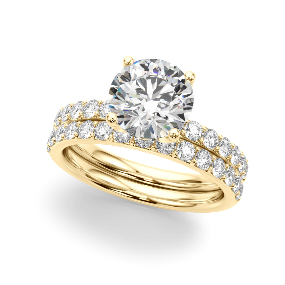 LUMEO Round Hidden Halo Diamond Engagement Ring Set in 18k Solid Yellow Gold 