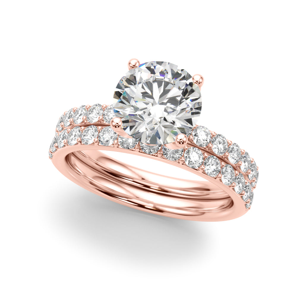 LUMEO Round Hidden Halo Diamond Engagement Ring Set in 18k Solid Rose Gold 