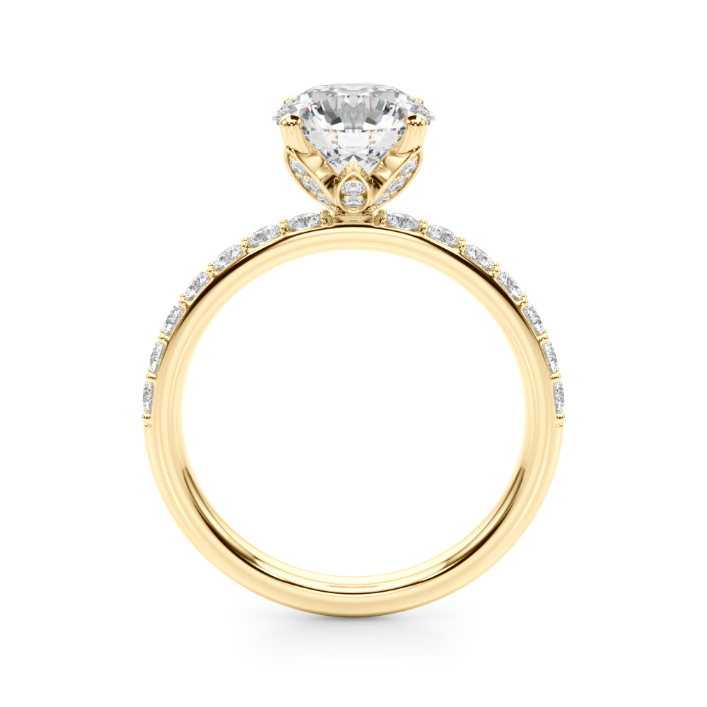 LUMEO Round Hidden Halo Diamond Engagement Ring Side View in 18k Solid Yellow Gold 