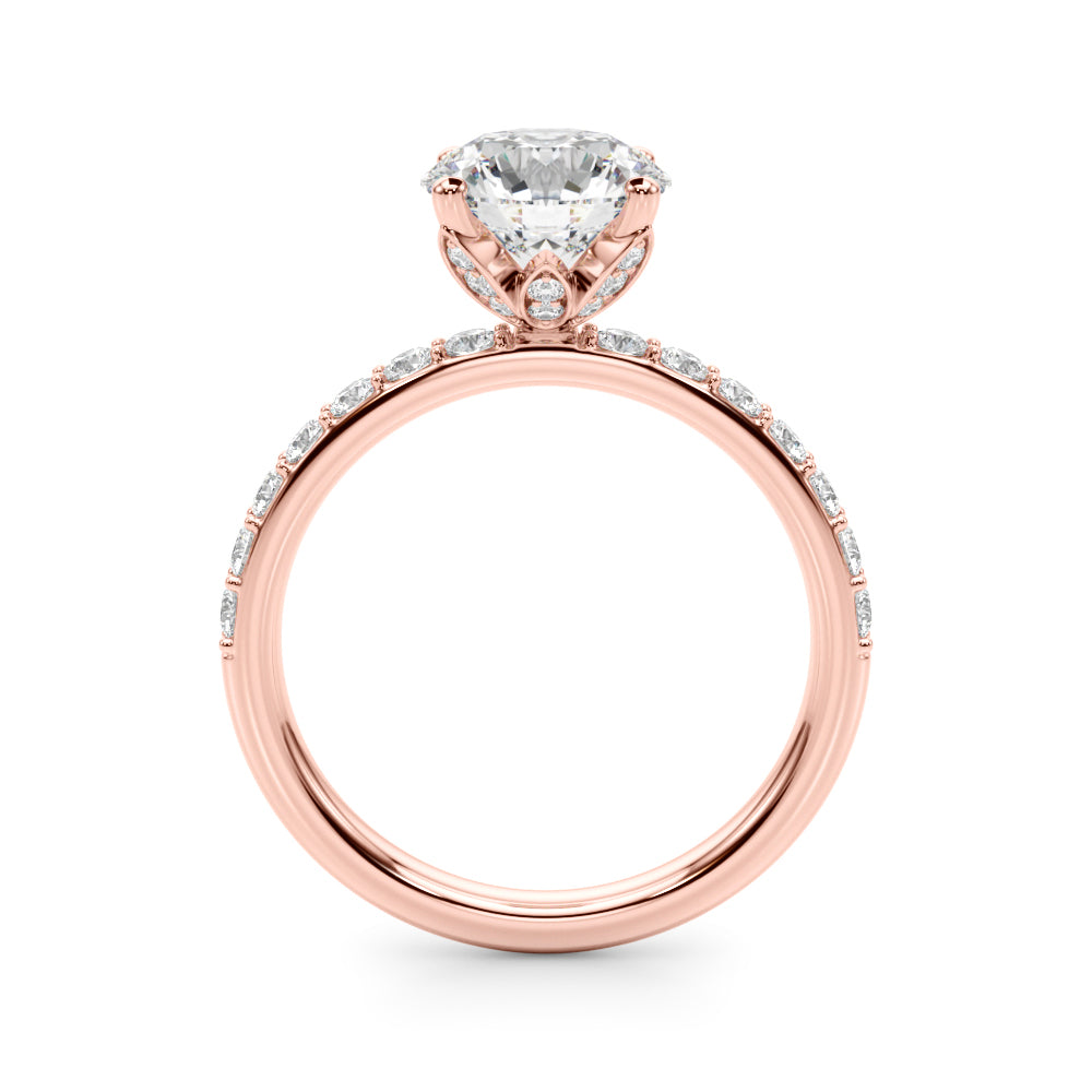 LUMEO Round Hidden Halo Diamond Engagement Ring Side View in 18k Solid Rose Gold 