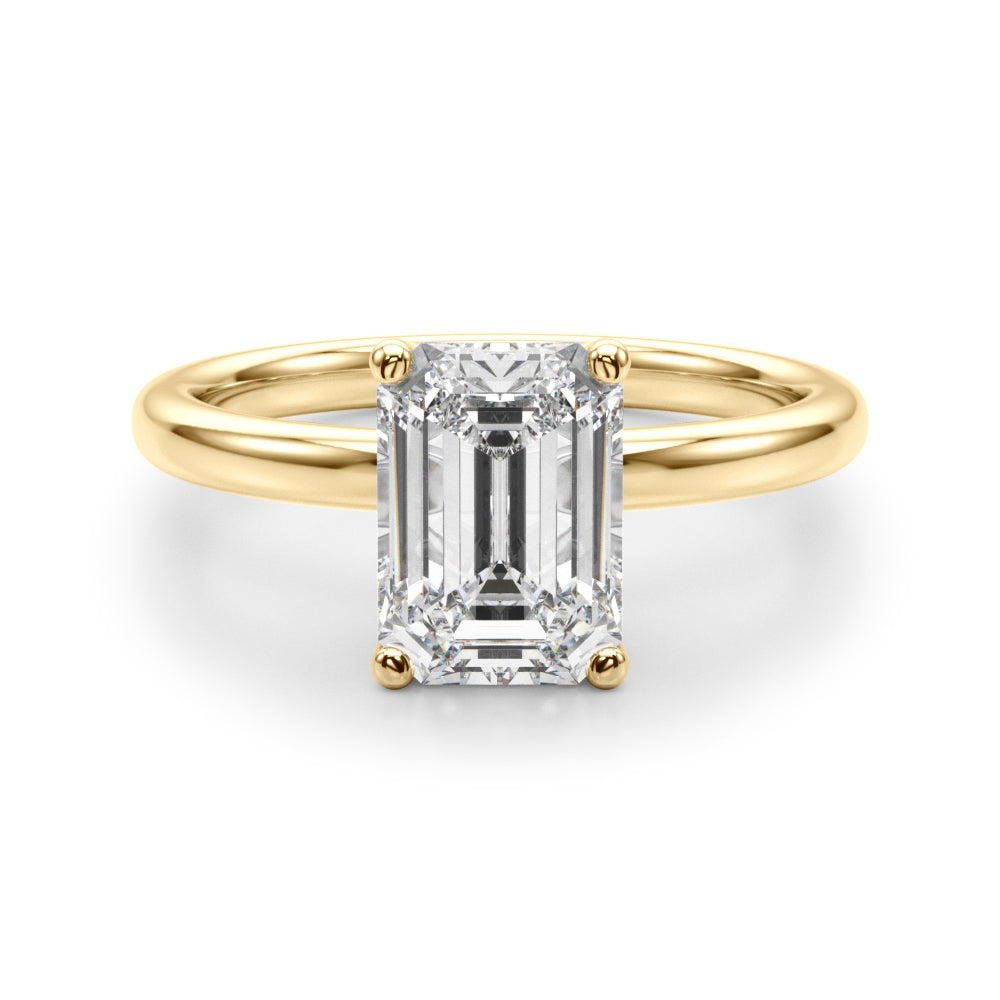 LUMEO Emerald Hidden Halo Diamond Engagement Ring Angle View in 18k Solid Yellow Gold 