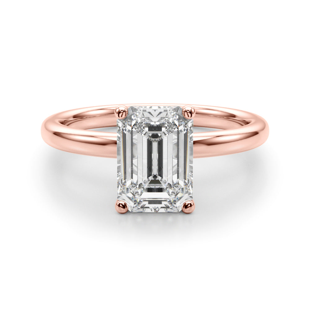 LUMEO Emerald Hidden Halo Diamond Engagement Ring Angle View in 18k Solid Rose Gold 