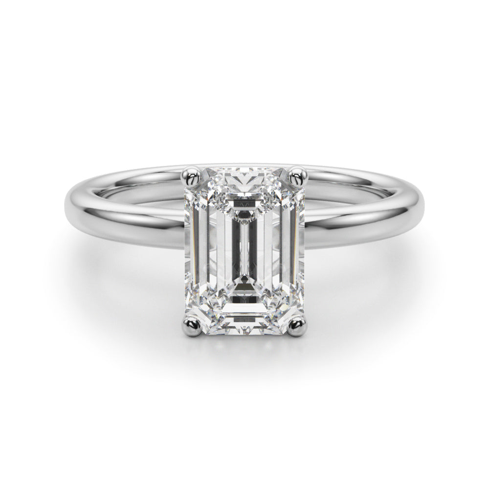 LUMEO Emerald Hidden Halo Diamond Engagement Ring Angle View in Platinum 